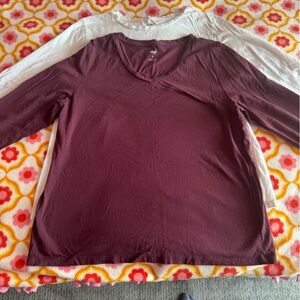 Women's Burgundy and white Long Sleeve Tops